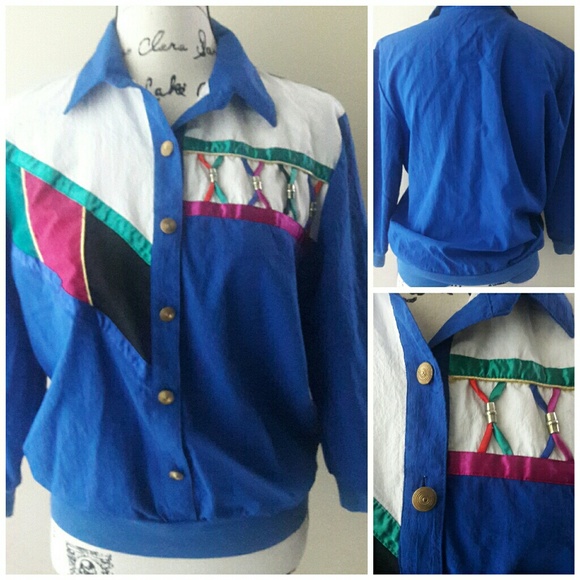 VTG 80s 90s Color Block Top Art To Wear Pop Over - Picture 8 of 8